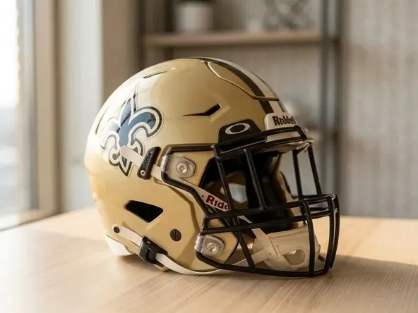 Win a FREE Saints vs Cleveland Game Experience Package, foreground placement on wooden desk workspace