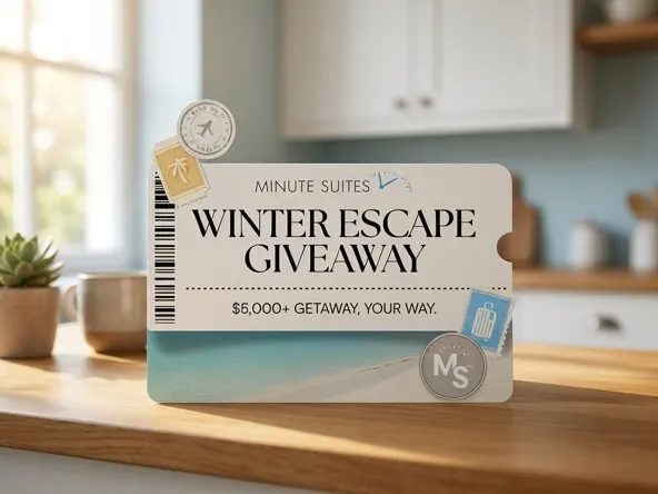 Enter FREE to Win a $5,000 Winter Escape Getaway Package, product ready to use on kitchen workspace