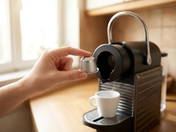 Win a FREE $8,000 Switzerland Trip or Nespresso Machine, inserting espresso capsule into machine