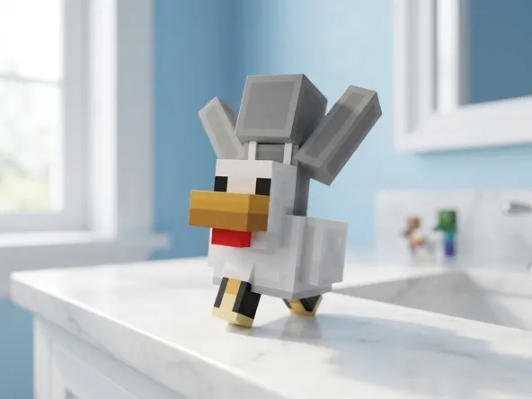 Get a FREE Minecraft Inflatable Chicken Suit Cosmetic, product ready on bright vanity counter