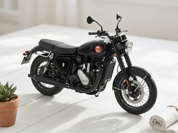 Win a FREE BSA Gold Sport 650 Motorcycle Worth $7,995, gleaming motorcycle on bright wooden surface