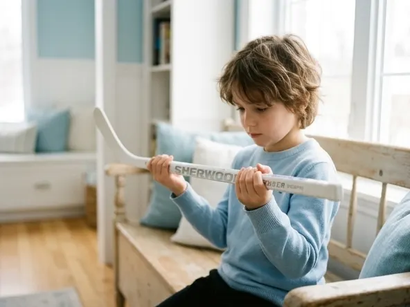 Enter for a Chance to Win a FREE Autographed Sherwood Mini Stick, young player gripping mini stick with focus