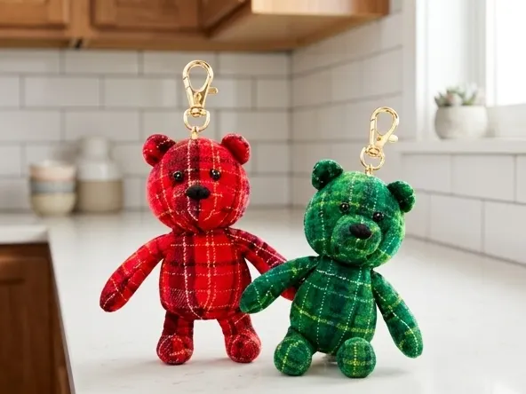 Grab a FREE Holiday Bear Keychain at Target, festive charm displayed on kitchen counter