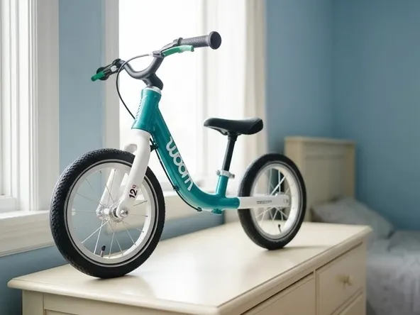 Enter to WIN a FREE Woom Bike Plus Premium Kids' Gear Bundle, product displayed on bedroom dresser