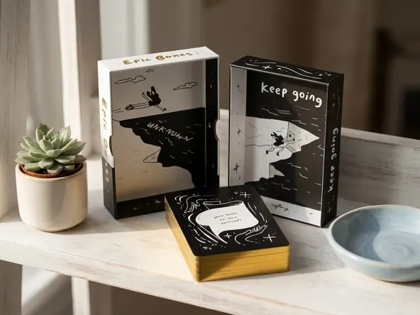 Enter Daily to WIN a FREE Epic Bones Affirmation Deck Bundle, affirmation cards arranged on styled shelf