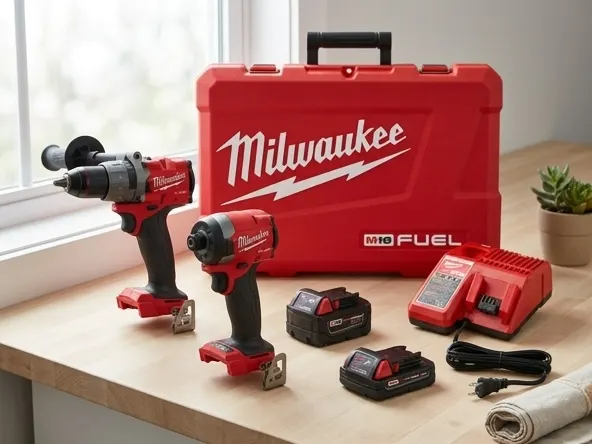 Enter to Win a FREE $10,000 Milwaukee Tool Package, close-up angled view on styled surface