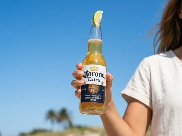 Enter Daily for FREE $200 Gift Cards or Corona Holiday Decor, hand holding cold bottle with lime
