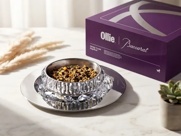 Win a FREE Baccarat Crystal Dog Bowl from Ollie, crystalline vessel on marble surface