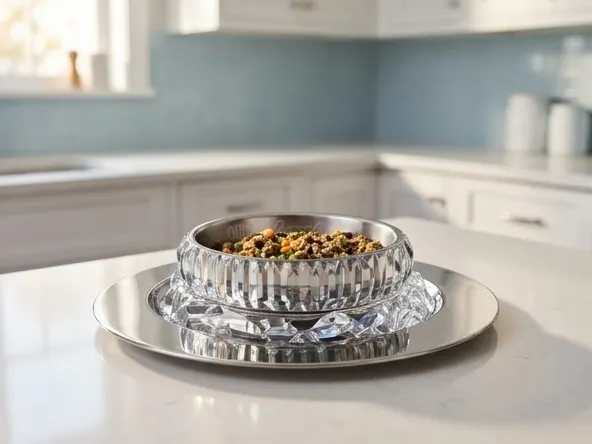 Win a FREE Baccarat Crystal Dog Bowl from Ollie, elegant piece in modern kitchen