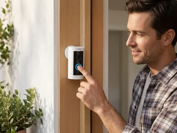 Enter to Win $500k in Ring App Challenge Prizes for Developers, finger pressing illuminated doorbell button