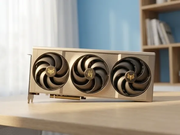 Enter to WIN a FREE AMD Radeon RX 9070 XT Graphics Card, product displayed on home office workspace