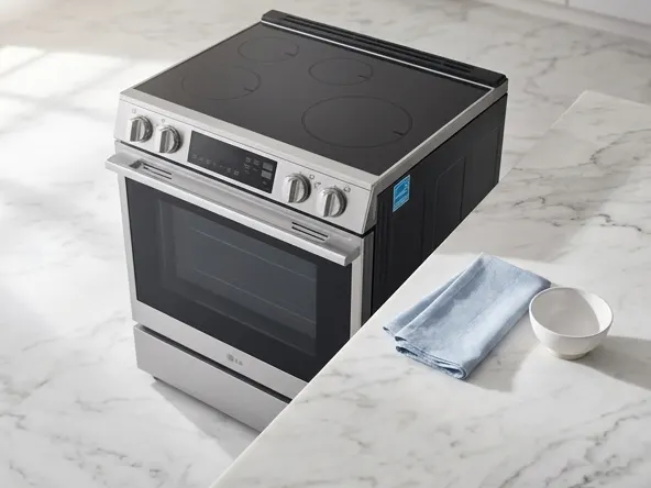 Enter to Win a FREE LG Induction Cooking Range, close-up product on styled marble surface