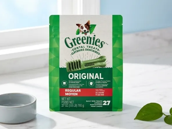 Get a FREE Greenies Dental Dog Treat Sample by Mail, close-up product on styled marble surface