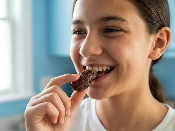 Enter to Win a FREE California Dates VIP Trip to Palm Desert, person enjoying whole date snack