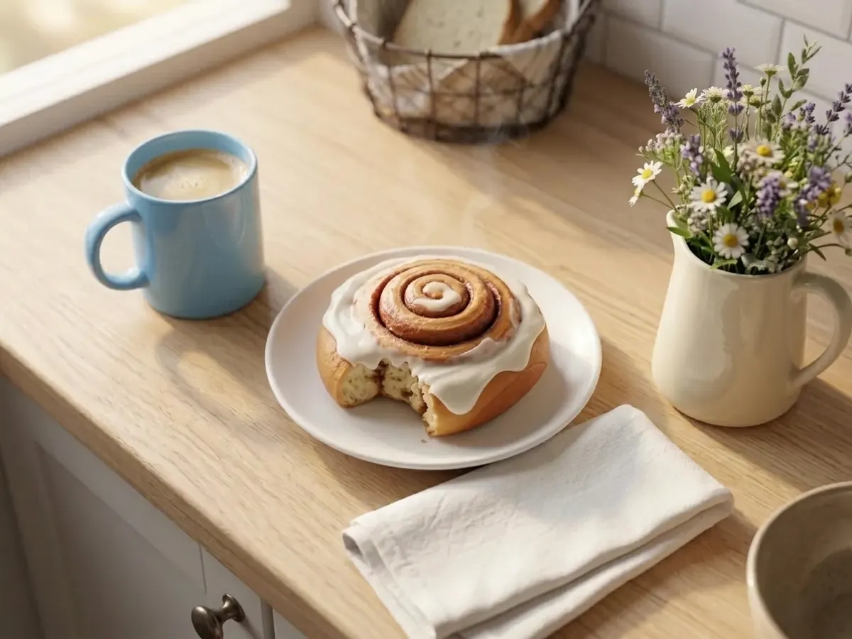 Grab a FREE Private Selection Cinnamon Roll at Kroger, product on bright kitchen counter