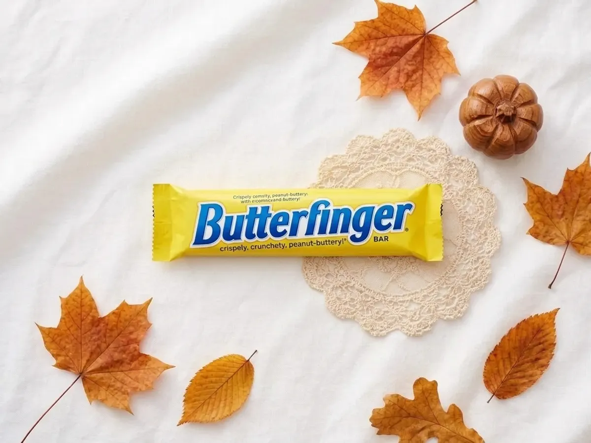 Grab FREE Butterfinger Candy and a Collectible Tote at Spirit Halloween, autumn treats arranged on white linen