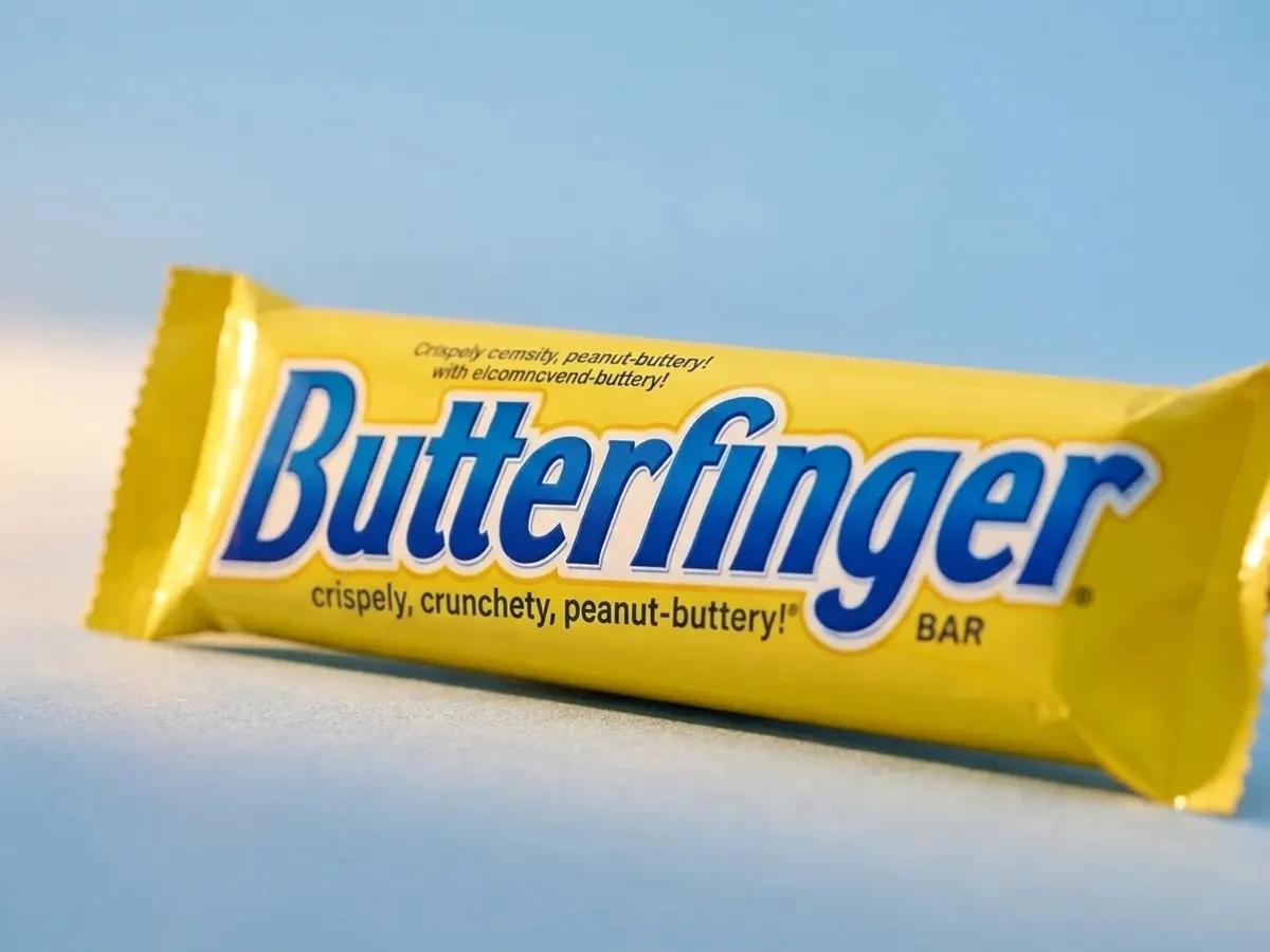 Grab FREE Butterfinger Candy and a Collectible Tote at Spirit Halloween, detailed packaging surface with warm lighting