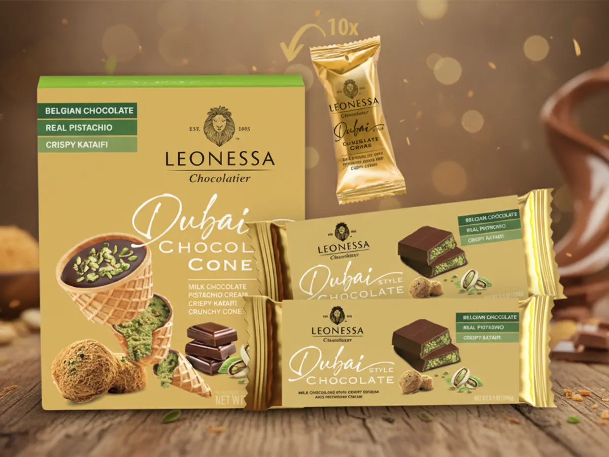 Savor the Sweetness: FREE Leonessa Golden Moments Box! — free sample: Join Leonessa’s Golden Moments for a chance to get free Dubai Chocolate bars and mini cones. Sign up