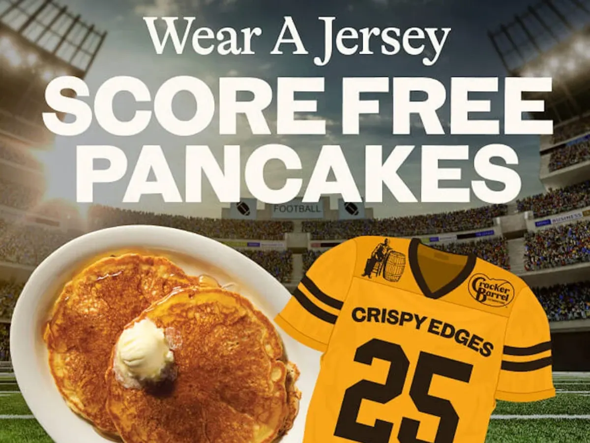 Jersey On = Free Pancakes at Cracker Barrel! — free sample: Get 2 FREE pancakes at Cracker Barrel! Wear any football jersey or shirt—or show an October 2025 gam