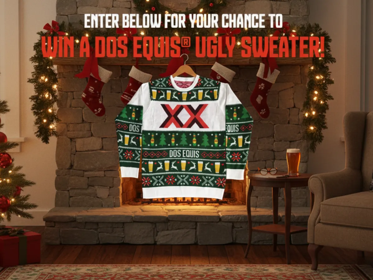 Sweater Up! Win a Dos Equis Ugly Sweater — free sample: 45 lucky winners will score a Dos Equis Ugly Holiday Sweater! Enter daily by Dec 31 for your chance.