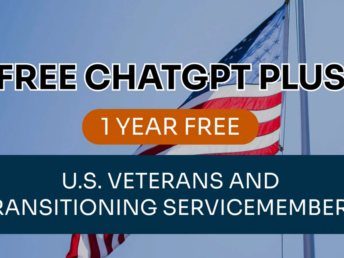 Veterans: Unlock ChatGPT Plus Free for a Full Year — free sample: Free 1-Year ChatGPT Plus for eligible U.S. veterans and transitioning service members! Boost job sea