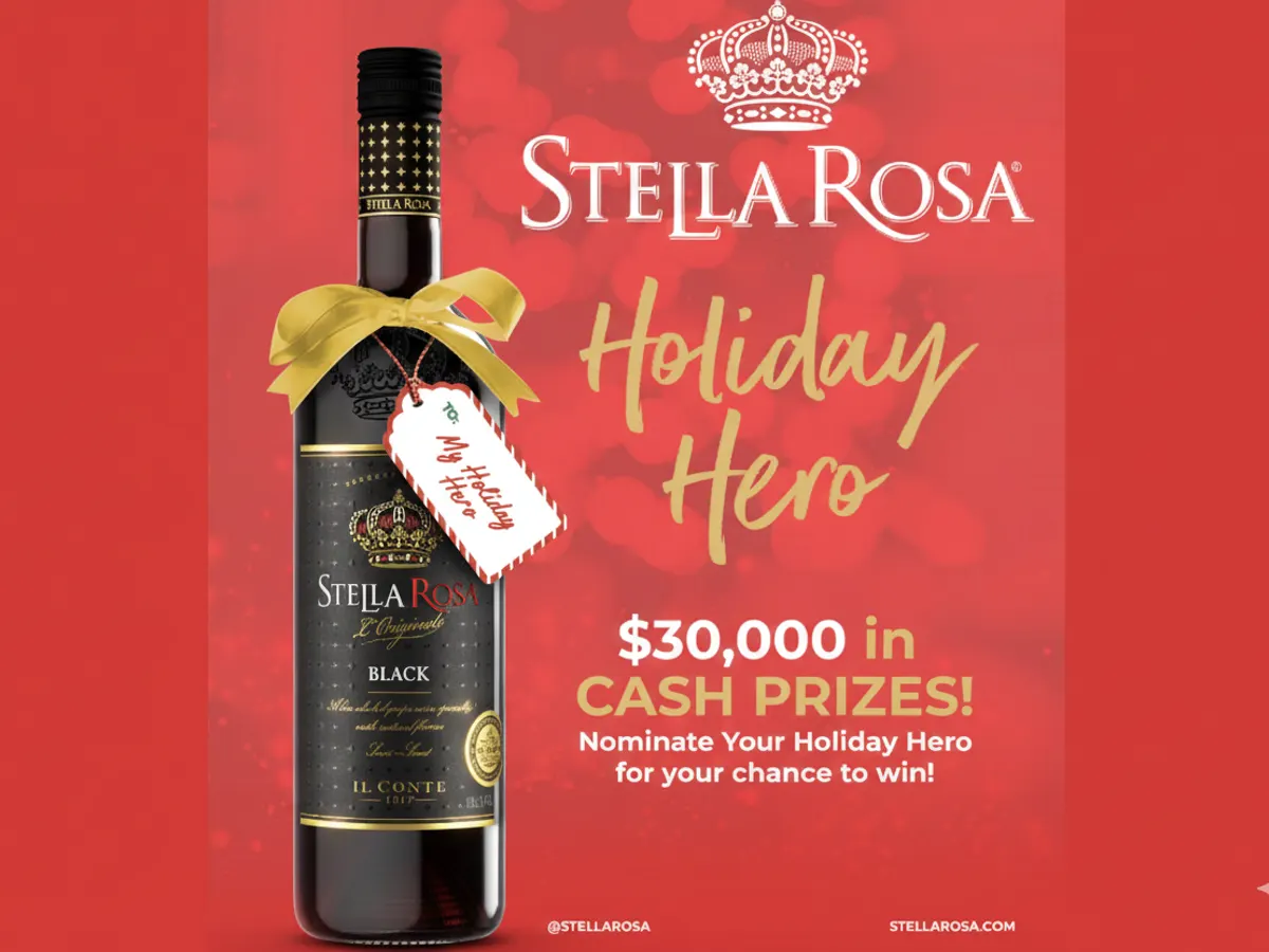 Stella Rosa Holiday Challenge — free sample: Enter the Stella Rosa Holiday Hero Contest for a chance to win—20 winners will each get $1,500. One-