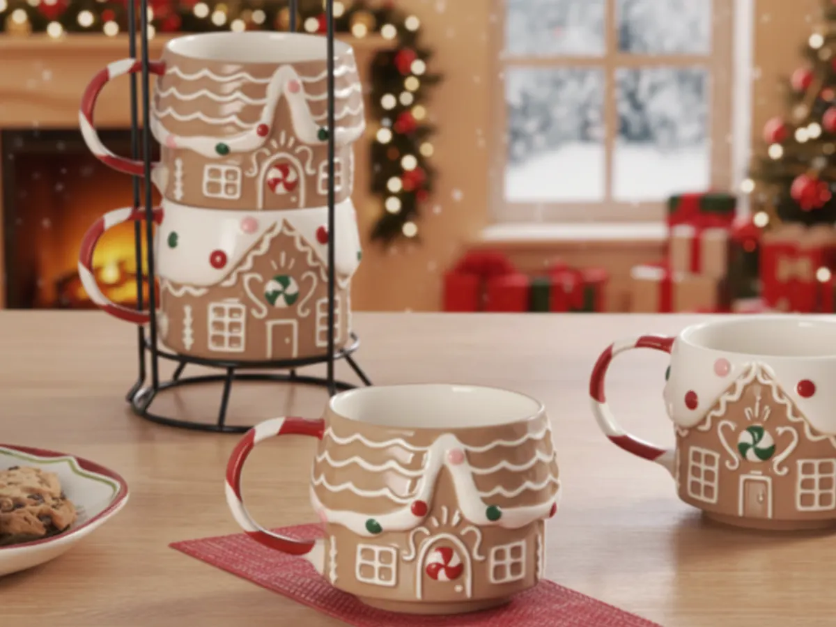 Gingerbread Mug Set — free sample: Through Nov 27, new TopCashback members can get a FREE 4-Pack Gingerbread House Stacking Mugs at Wal