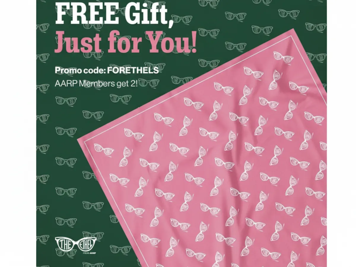 Ethel Square Pink Bandana — free sample: FREE Ethel Pink Bandana! 22-inch, signature glasses pattern. New members only—use the promo code at 