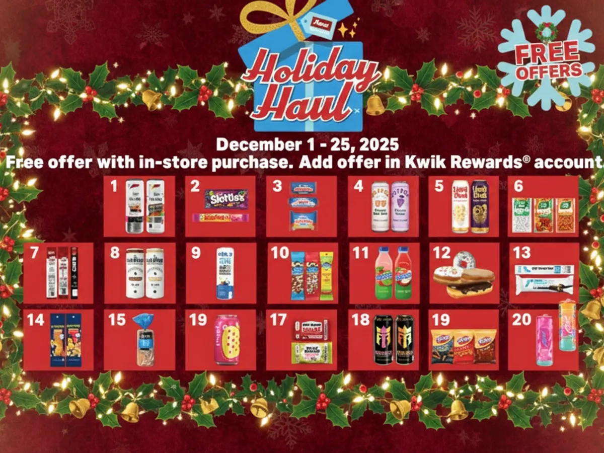 Kwik Trip Holiday Fun — free sample: From Dec 1–25, get a free item every day with your Kwik Rewards app—just redeem in-store with any pu