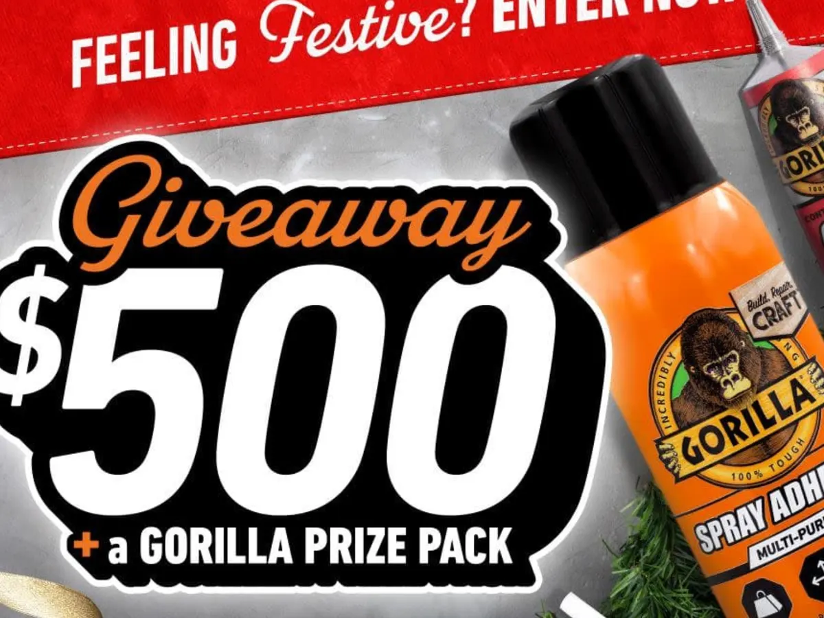 Gorilla Glue Product Bundle — free sample: Eight winners will score Gorilla Glue prize packs—two get $500 Visa gift cards and merch, and six ge