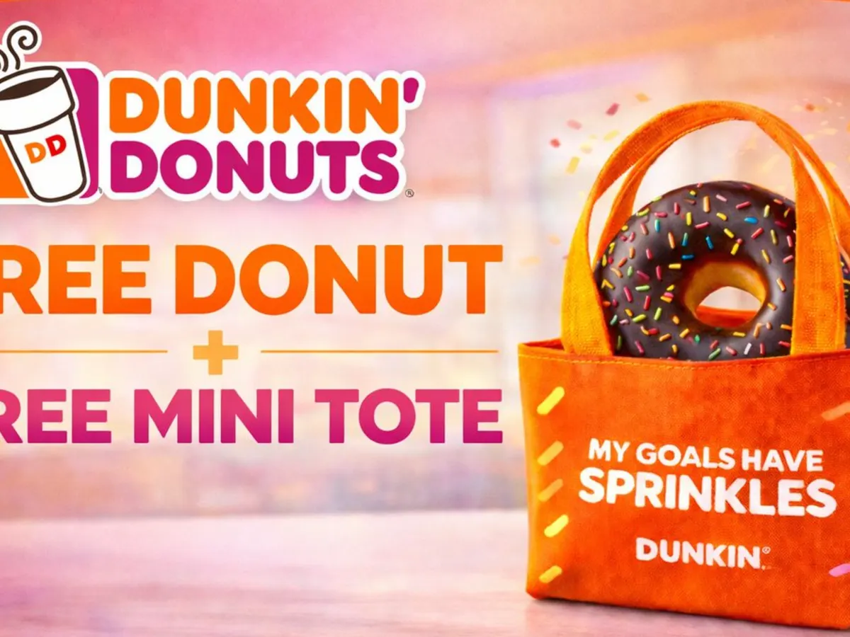 Dunkin' Donut Mini Tote — free sample: On Friday, January 2, participating Dunkin’ locations are giving a free donut in a mini tote with an