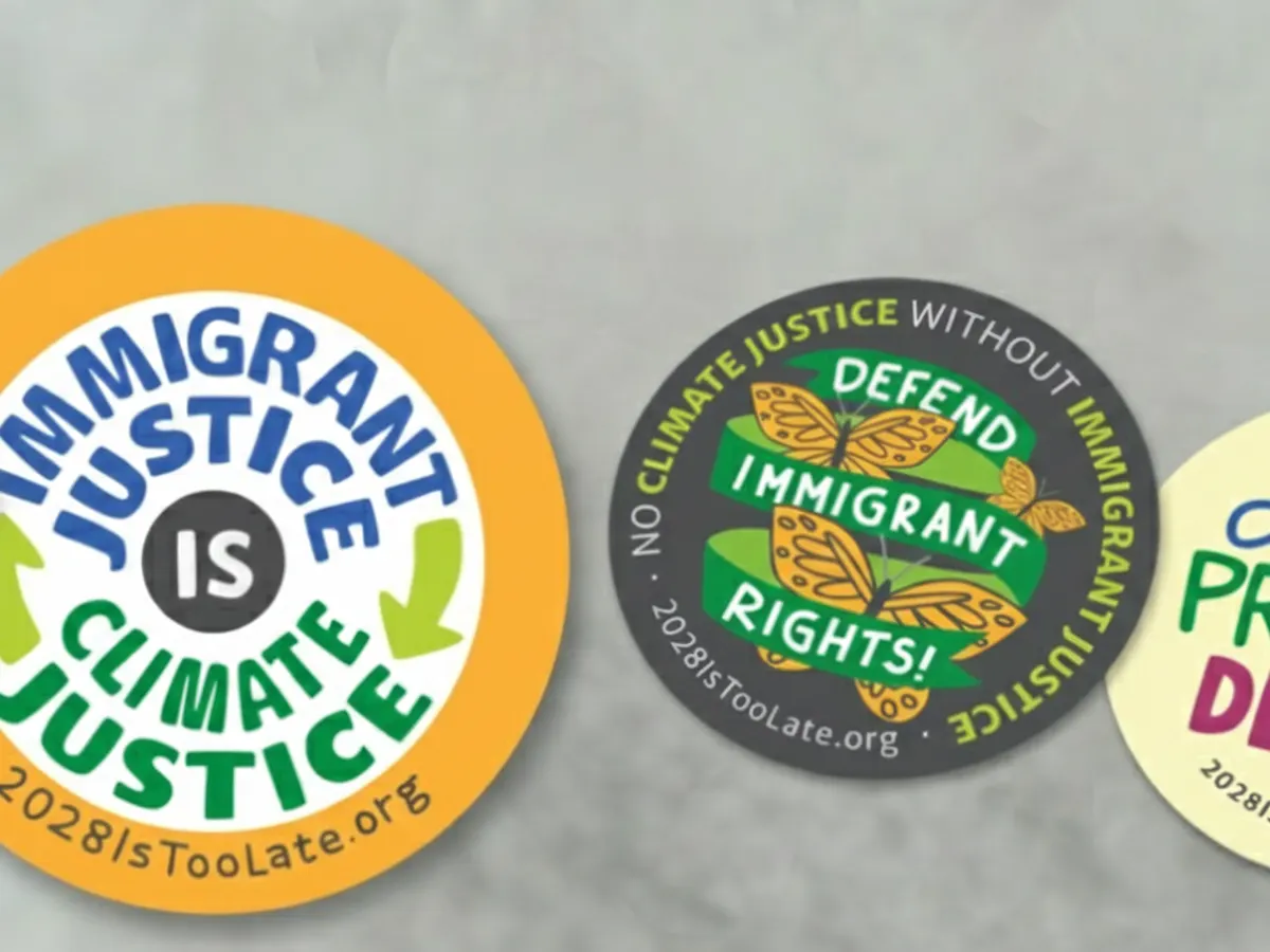 2028 Is Too Late Stickers — free sample: Use VOTE CLIMATE, Climate Justice + Immigrant Justice, or Love, Protect, Defend Democracy stickers t