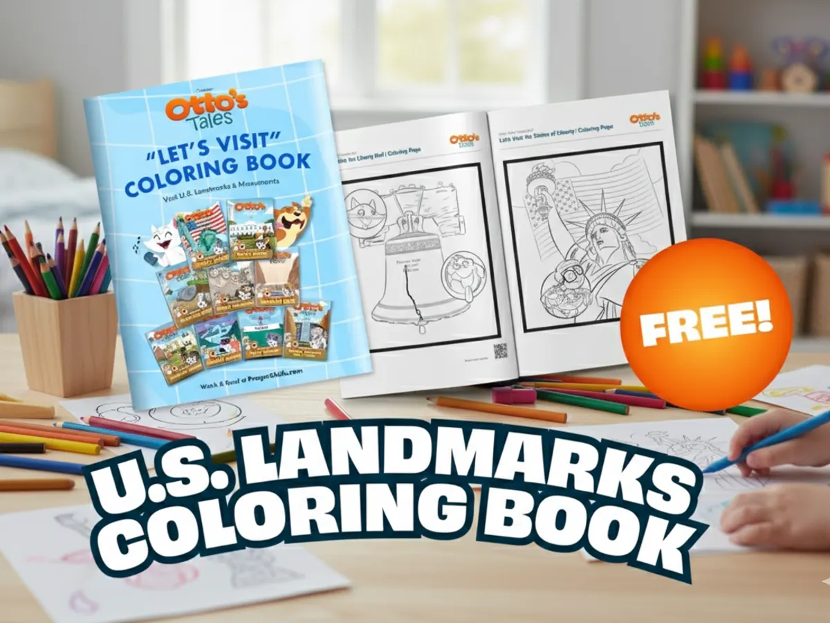 Otto's Tales Coloring Book — free sample: Download the Otto’s Tales “Let’s Visit” Coloring Book free! Explore 12 U.S. monuments with BRAVE Boo