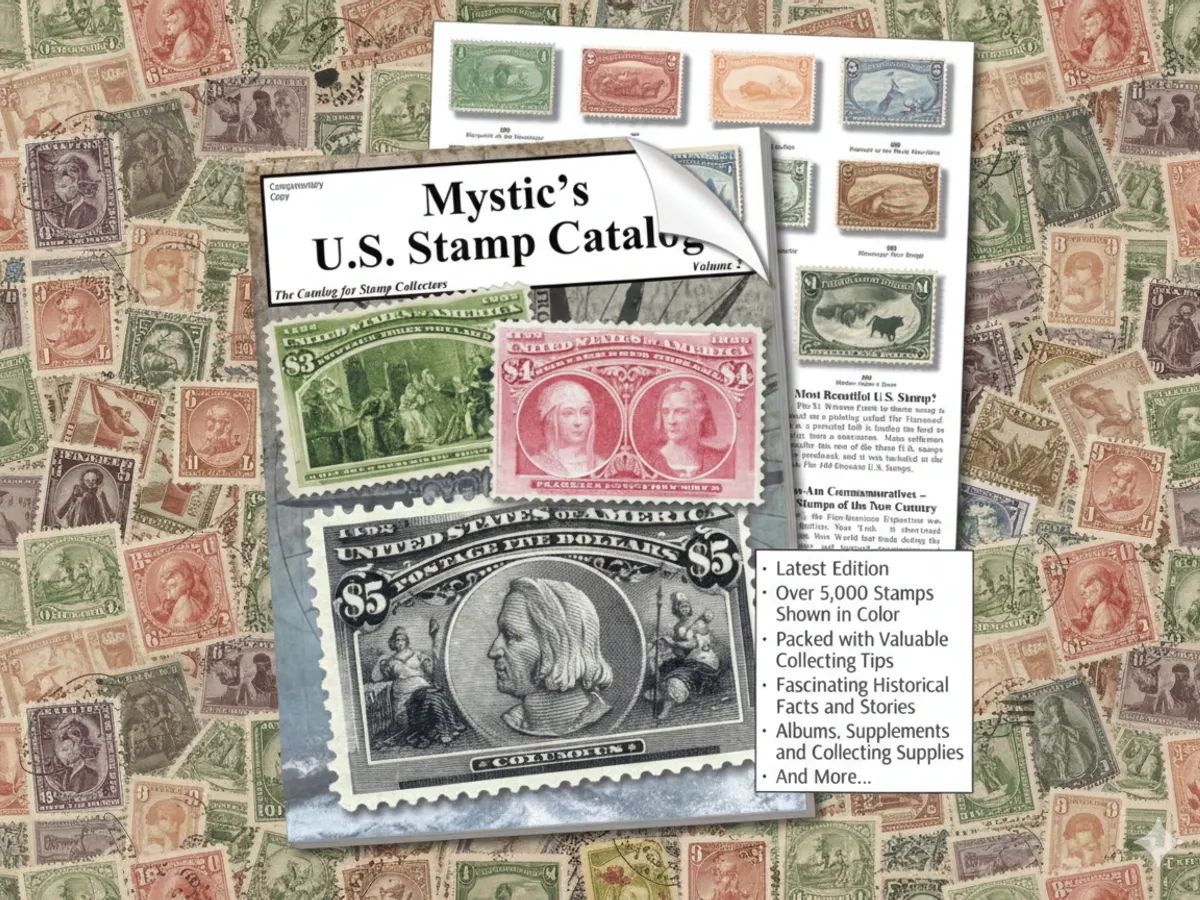Mystic Stamp Catalog — free sample: Mailed to you at no cost, featuring U.S. stamps, supplies, and collecting tips.