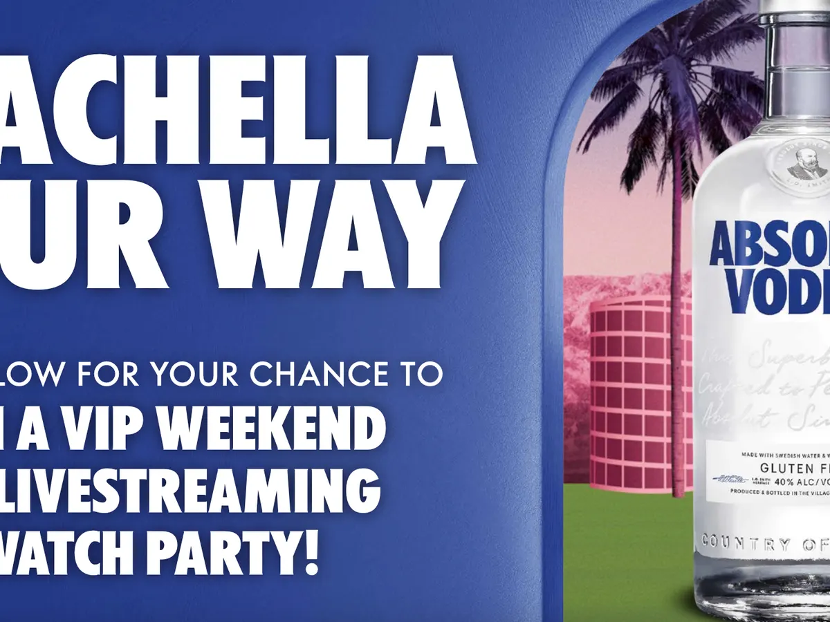 Absolut Vodka — free sample: 🎶 Win with Absolut! 10 Watch Party Kits + 4 trips for 2 to Coachella. Enter daily through 4/5!