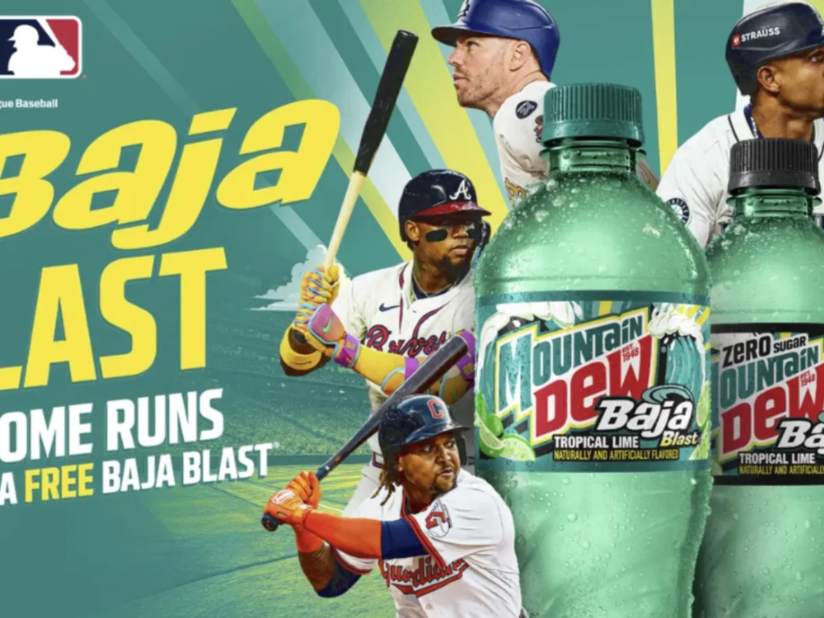 MTN DEW Baja Blast — free sample: Get a FREE 20oz MTN DEW Baja Blast after a 420+ ft MLB home run. Limit 1 per day, max 5 redemptions.