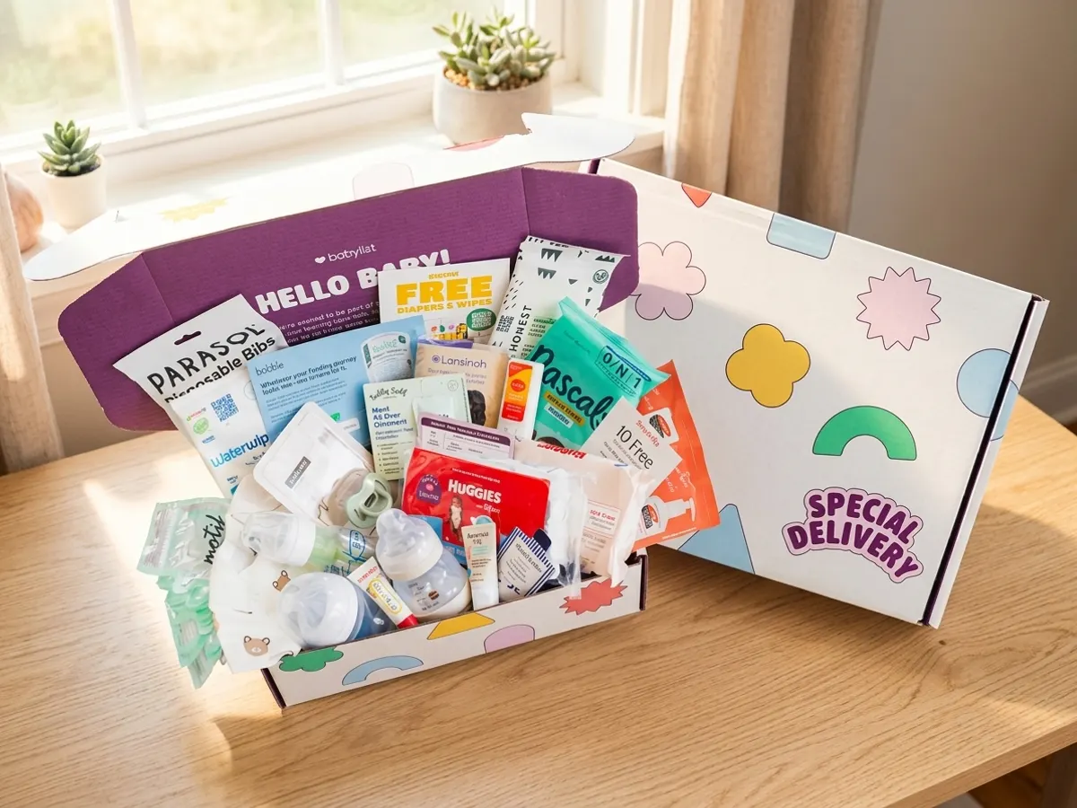Babylist Hello Baby Box Filled with Samples & Full Sized Products — free sample: Need baby stuff? The Babylist Hello Baby Box is stuffed with *actual* baby stuff. Like, diapers! It'