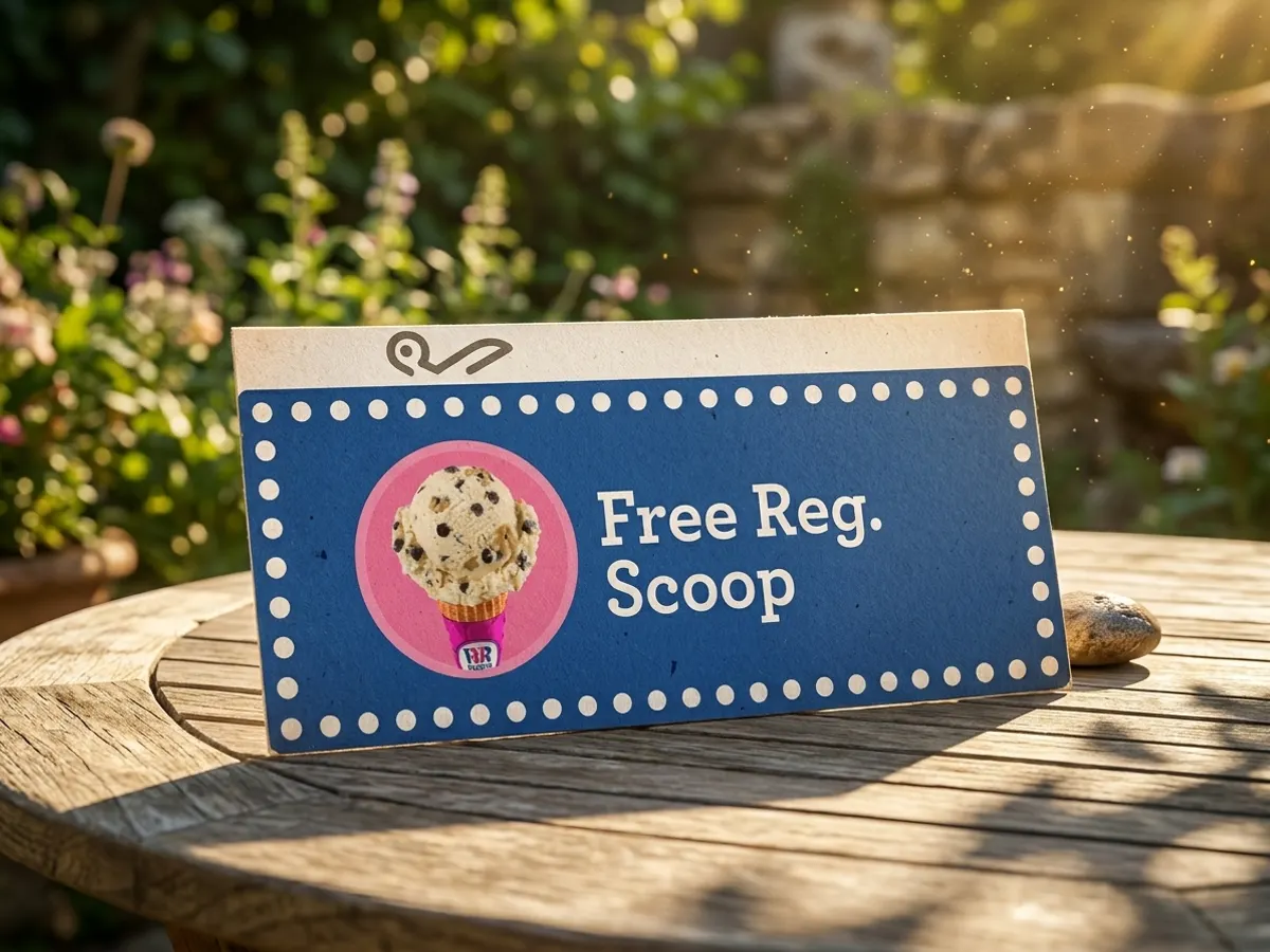 Baskin-Robbins Free Scoop Reward — free sample: Download the BR App, make one qualifying purchase, and Baskin-Robbins hands you a free single scoop