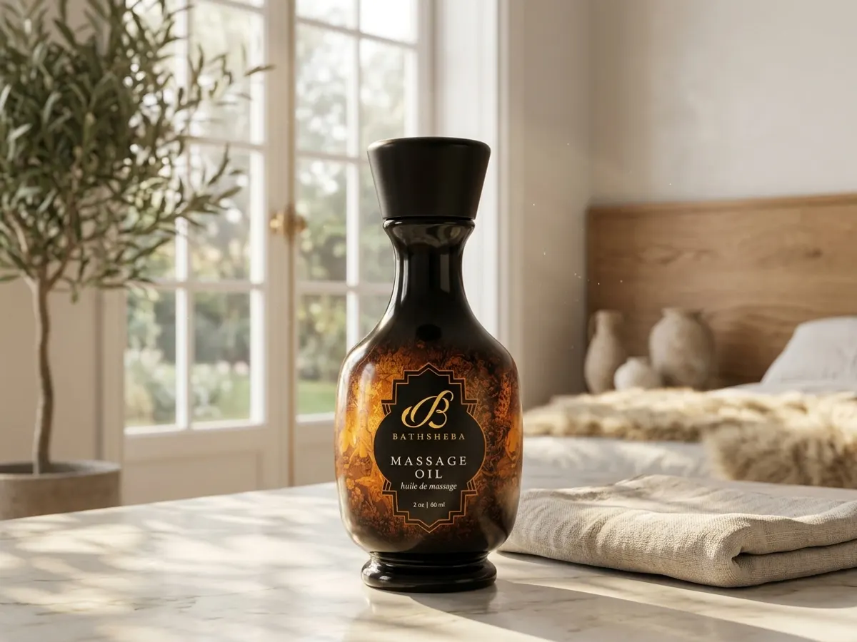 Bathsheba Massage Oil Sample — free sample: A 2 oz sample of herbal-citrus massage oil designed for intentional, slow-paced touch. The lightweig