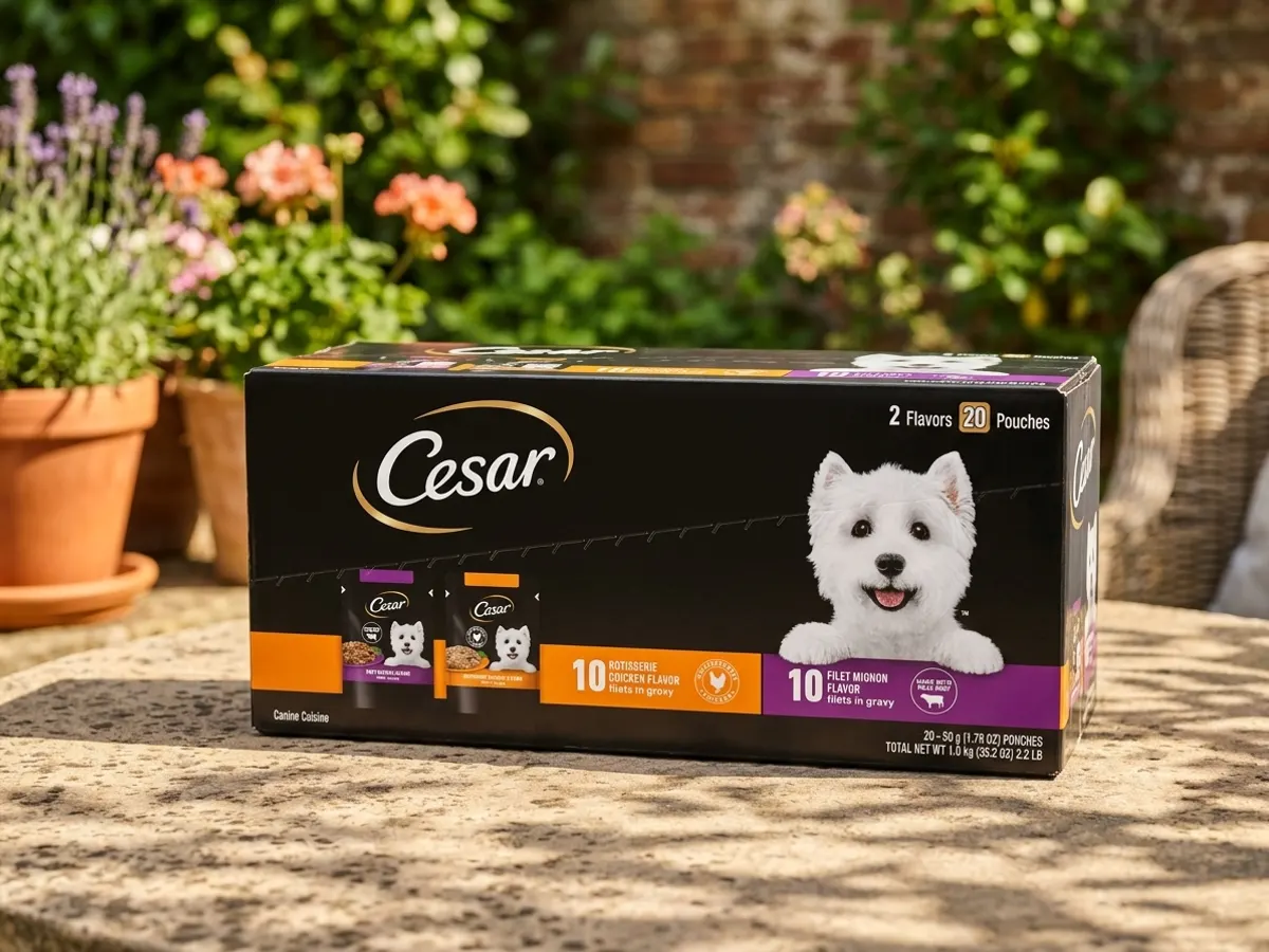 Cesar Dog Food Pouch — free sample: Let your dog be the judge of Cesar's gourmet wet food, no wallet required. Fill out the short form w