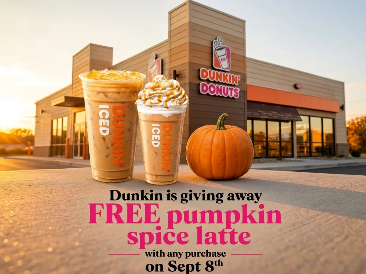 Dunkin Pumpkin Spice Latte with Purchase — free sample: Dunkin's rolling out free Pumpkin Spice Lattes on September 8th (2–6 PM local time) with any qualify