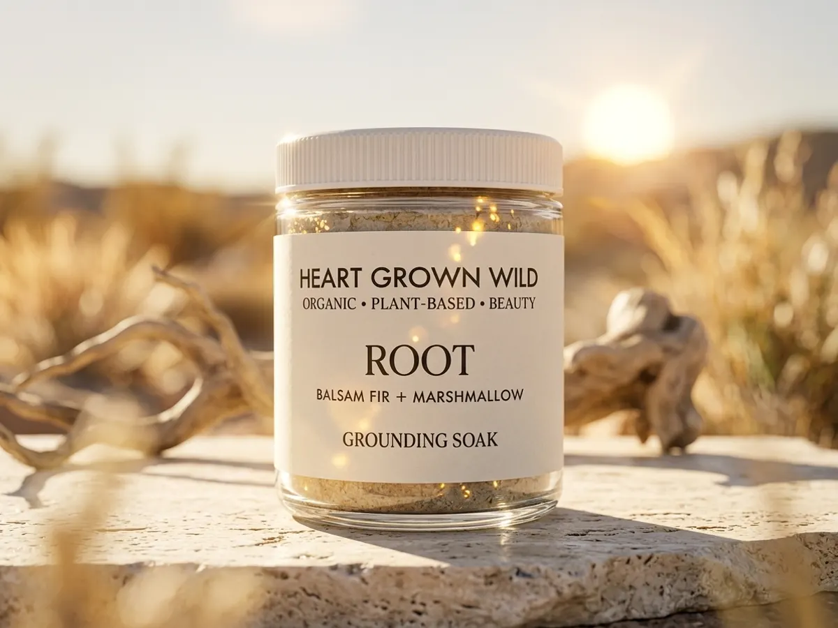 Heart Grown Wild Root Bath Soak Sample — free sample: Woodsy, citrusy bath soak with marshmallow root that smells like a forest spa—no purchase needed. Fi