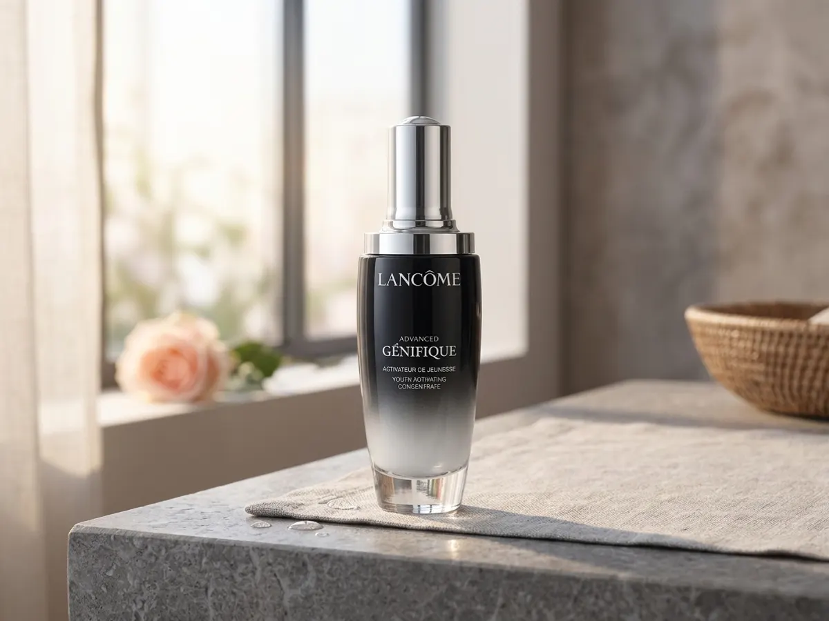 Lancôme Génifique Serum — free sample: Look, my face isn't getting any younger, and my wallet isn't getting any fatter. Snag a **free** sam
