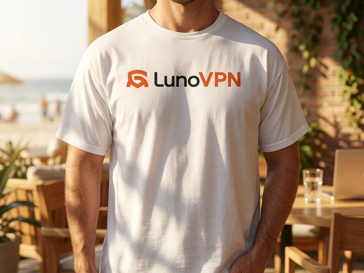 LunoVPN T-Shirt or Water Bottle — free sample: Pick a heavyweight cotton tee or insulated water bottle—both ship free to your US door with stickers
