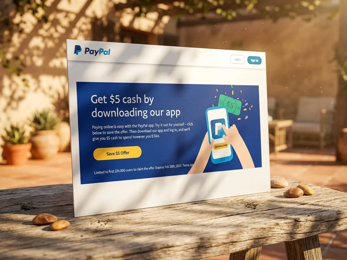 $5 PayPal Credit via App Download — free sample: PayPal's dropping 500 Rewards points (worth $5) if you download their app and log in within 7 days.