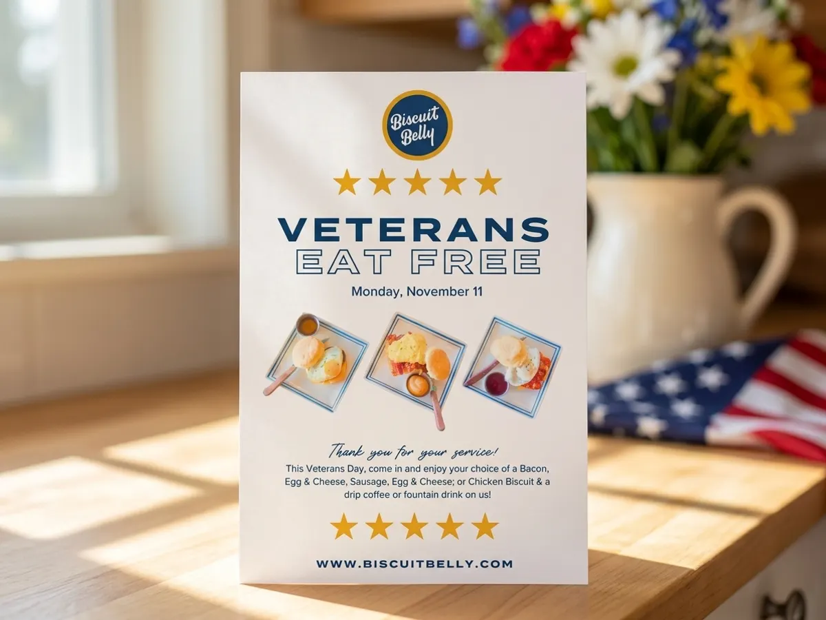 Claim a FREE Biscuit Belly Meal for Veterans on November 11, free sample