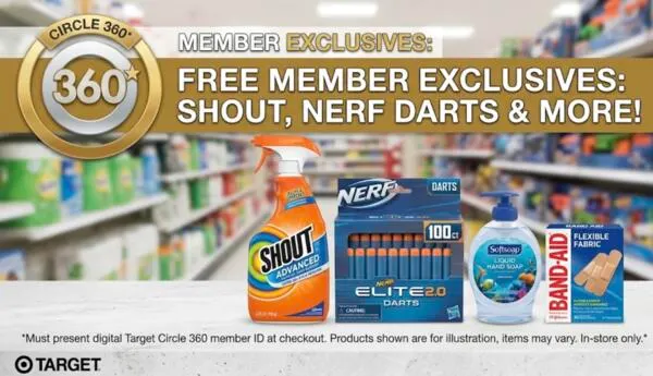 FREE Target Circle 360 Member Exclusives: Shout, NERF Darts & More: free sample: Through October 31, Target Circle 360 members can choose from several FREE gifts and discounts. Simp