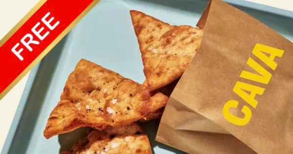 One Day Only: FREE CAVA Pita Chips, March 29th: free sample: Get a FREE order of Pita Chips at CAVA! Rewards members can enjoy either Classic Pita Chips or Cinna
