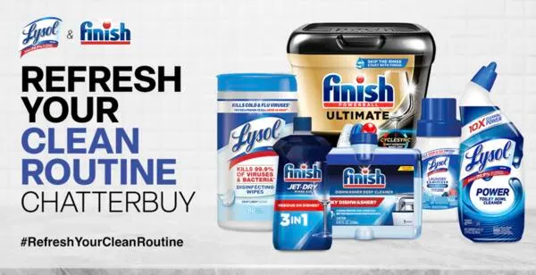 Level Up Your Clean Routine with FREE Lysol & Finish Samples: free sample: Get a FREE JLYSOL & FINISH "Refresh Your Clean Routine" Chatterbuy Kit from Ripple Street! 2,500 luc