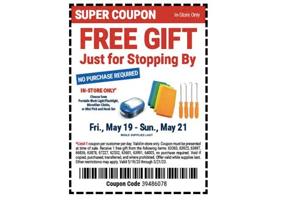 Free Gift at Harbor Freight! No Purchase Needed: free sample: Head to your nearest Harbor Freight for a free this weekend. You even get to choose, amazing! The op